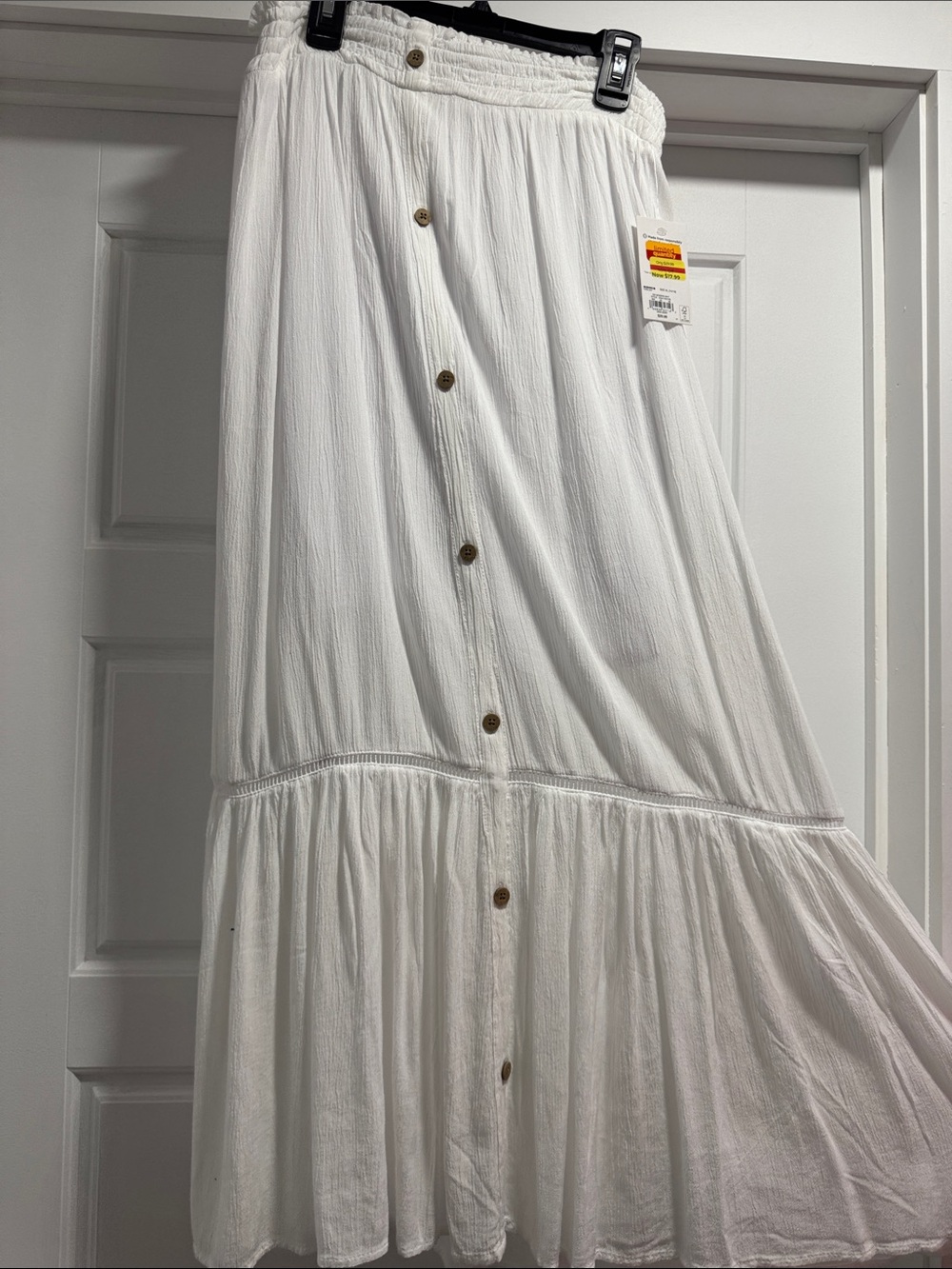 SO White Tiered Button-Front Maxi Skirt